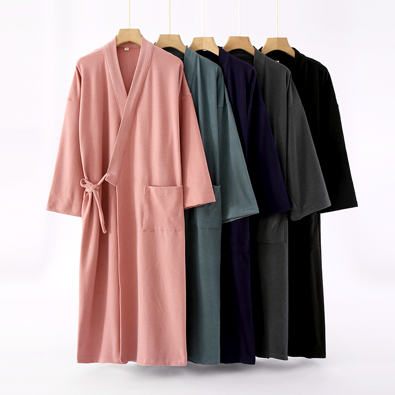 Japanese-Style Thermal Velvet Kimono Robe for Women, Autumn and Winter Thickened Fleece Bathrobe for Men, Tie-Up Couple's Large Size Sauna All-In-One Robe