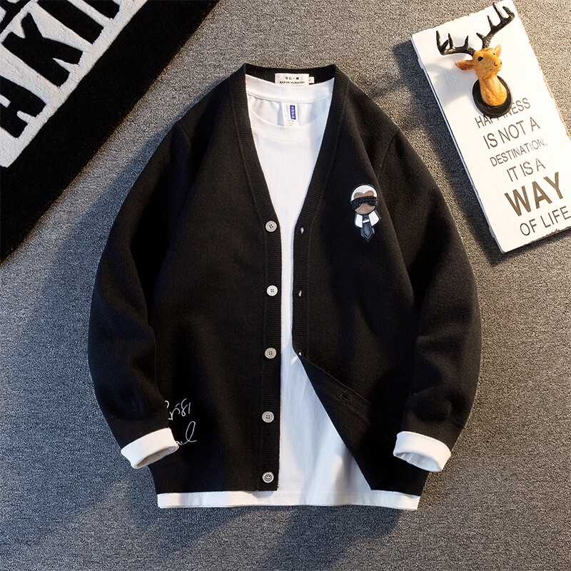 Kuraishi Kazuki Trendy Brand V-Neck Knitted Cardigan for Men, 2026 Spring and Autumn New Versatile Couple Style Sweater Jacket