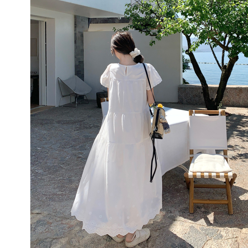 White Tall Extra-Long Dress 170cm Extended to 175cm, Little White Dress, Babydoll Dress, Large Hem, Maternity Summer Dress, Gentle Style
