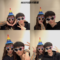  Xiaohongshu birthday glasses Cupcake glitter Peach heart glasses party Rainbow birthday hat Birthday photo shape