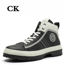 CK Fashion Snowy Boots Genuine Leather Casual High Bunch Shoes Round Head Thick bottom Short boots Mens Chaudenie Hong Kong