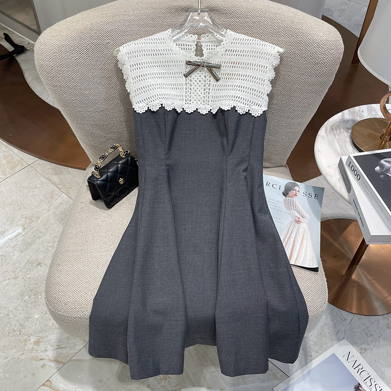 Elegant and Intellectual Style Dress 2026 Summer New Bow Lace Miu Style Sleeveless Tank Dress
