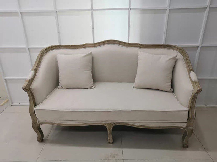 American fabric sofa wedding dress country pastoral French solid wood photo studio photography retro old homestay double sofa