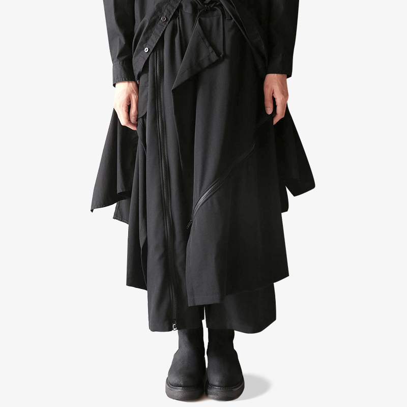 GAOSTUDIOS autumn winter irregular double layer 90% pants male adjustable pull chain loose with large size and wide pants skirt black