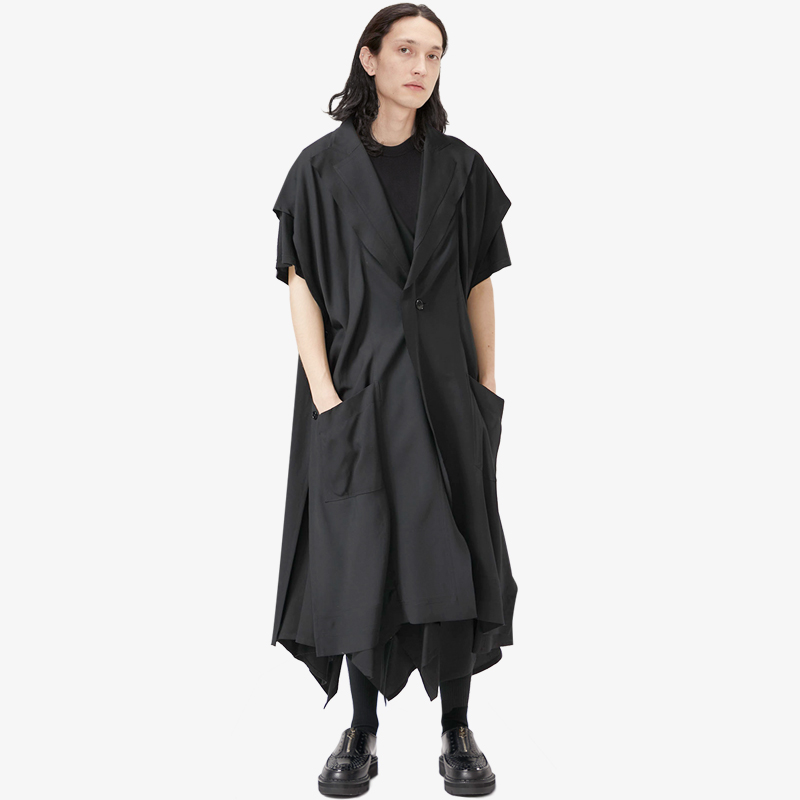 GAOSTUDIOS black loose sleeveless two-collar wind coat male deconstructed dark black niche designer silhouette waistcoat