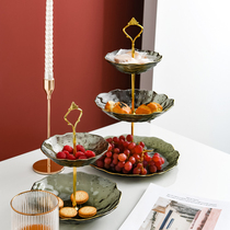 Fruit plate ins Wind Nordic double-layer three-layer light luxury glass candy plate creative living room household snack dessert shelf