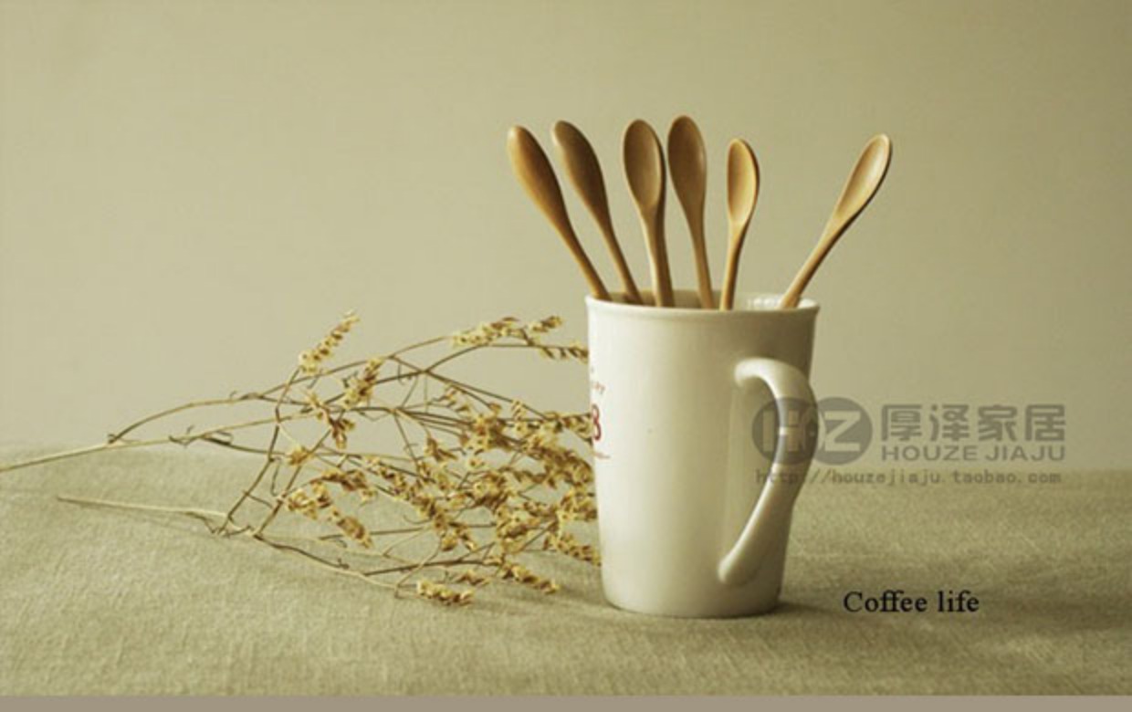 Nhà dày sen tay cầm dài khuấy khuấy thanh cà phê muỗng thìa gỗ muỗng bộ đồ ăn bằng gỗ zakka tạp hóa - Cà phê bình pha cafe mini