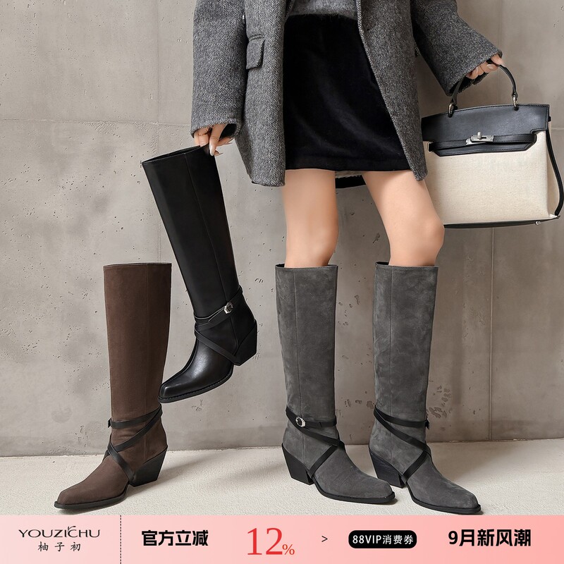 【Yuzu Chu】Women's Long Boots with Chunky Heels, Two-Way Wear, Pointed Toe High-Heeled Boots, Same Style as for Homebodies, Long Tube Boots, Retro Lace-Up Boots 【Yuzu Chu】Women's Long Boots with Chunky Heels, Two-Way Wear, Pointed Toe High-Heeled Boots, Same Style as for Homebodies, Long Tube Boots, Retro Lace-Up Boots
