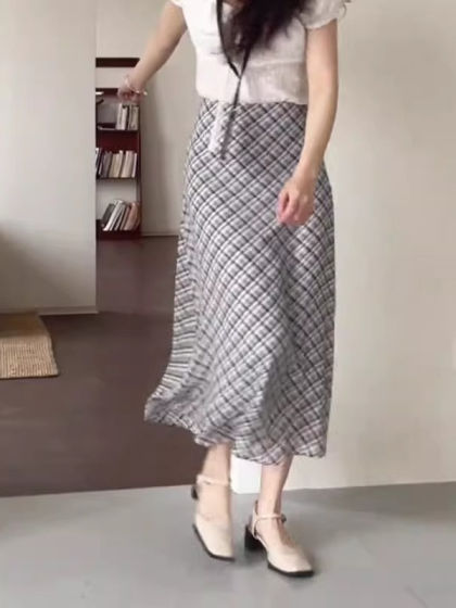 日系简约风温柔优雅垂感直筒格子半身裙2025年夏季新款显瘦遮胯女