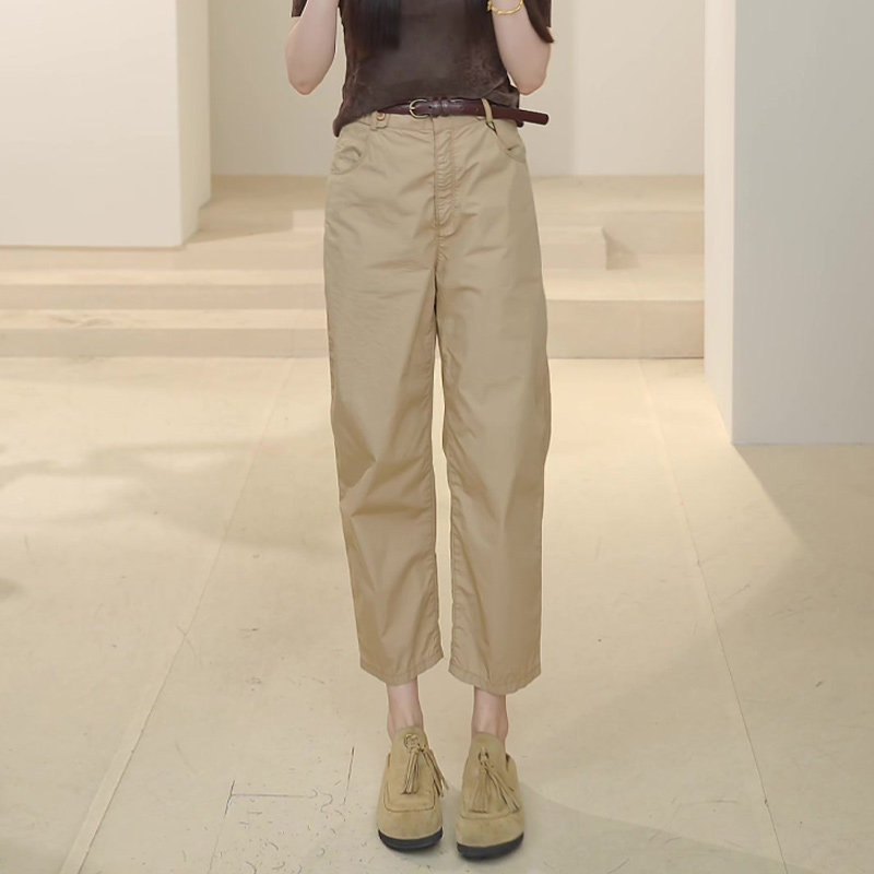 Khaki Cropped Straight-Leg Pants for Women, Summer Thin Style, 2026 New Model, Plus Size, High-Waisted, Slimming Carrot Cigarette Pants