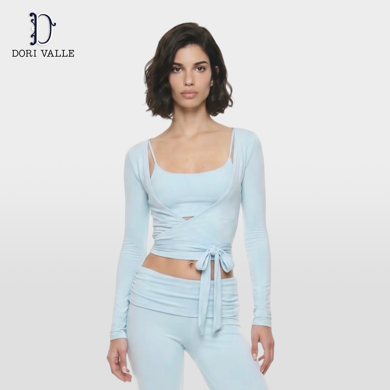 Dori Valle New Autumn Sky Blue Everyday Versatile Sports Breathable Yoga Top Women's Cover-Up Set