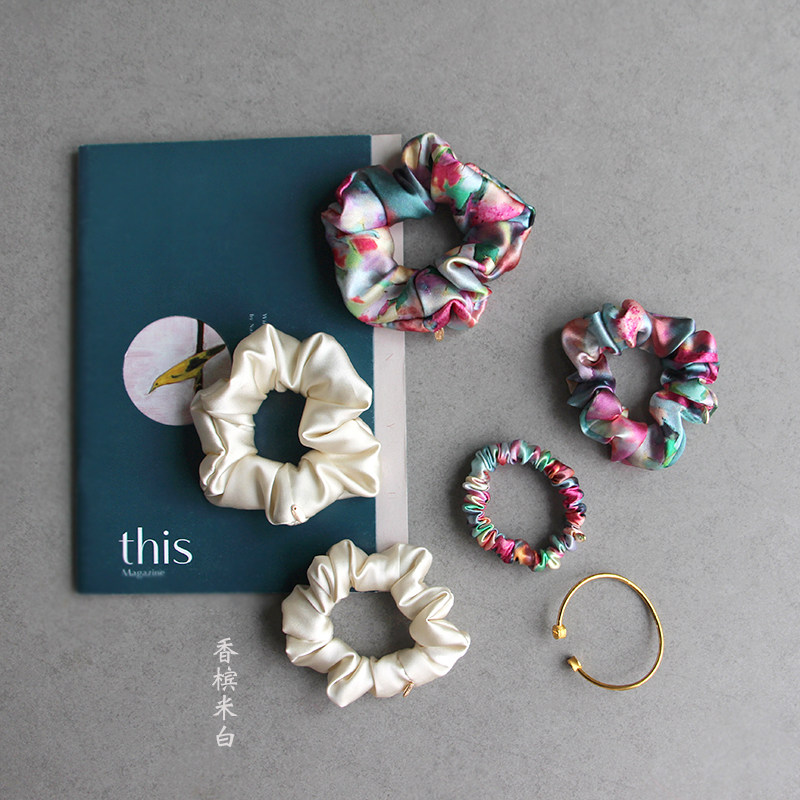 Jinyou creation champagne rice white large intestine silk hair ring hair ring senior sense hair accessories hair elastic female adult