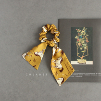 Kawasawa Set of Gold Jun Ma Tai Genuine Silk Butterfly Knot with Silk Scarf Hair Band Head Rope Floating With Advanced Sensual Hair Accessories