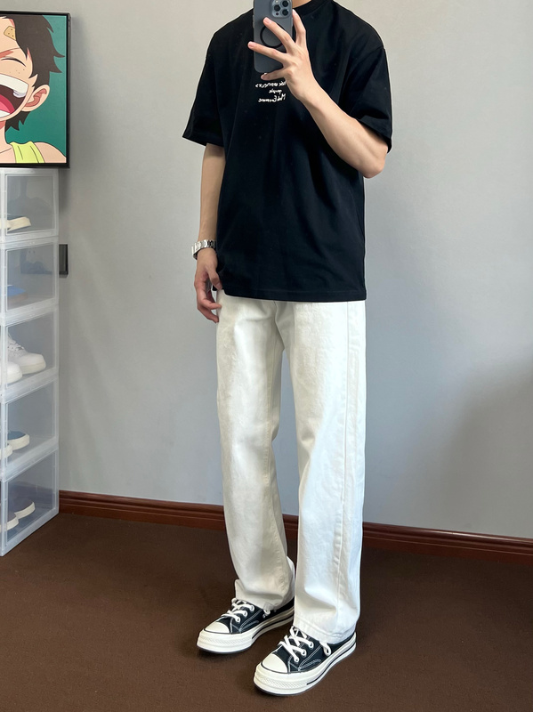 Xanyp White Simple Commuter Jeans for Men, Korean Style, Cool and Slimming, Straight-Leg, Versatile, Solid Color Casual Pants Xanyp White Simple Commuter Jeans for Men, Korean Style, Cool and Slimming, Straight-Leg, Versatile, Solid Color Casual Pants