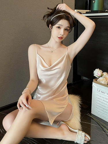 Сексуальная летняя пижама, шелковая юбка, тонкое короткое платье-комбинация, 2024 года