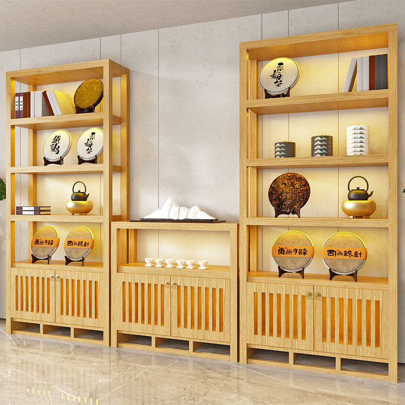 Solid wood tea display cabinet Chinese style ceramic partition cabinet retro display rack tea room rack office storage cabinet