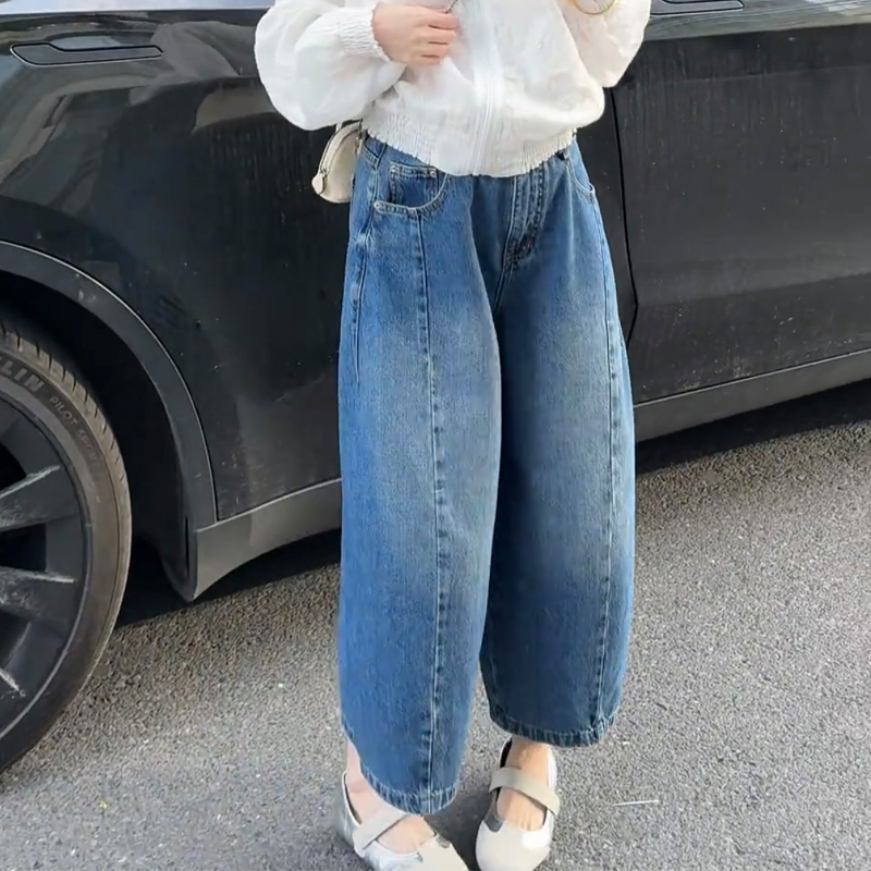 European Retro Style Cropped Wide-Leg Jeans for Women, Spring/Summer Tailored Design, High-Waisted Loose Fit, Versatile Balloon Pants, Trendy