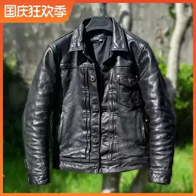 2021 New Men's Japanese Retro Wash Wash Do Wrinkle Head Layer Batik Horse Leather 506 Denim Jacket Leather Leather