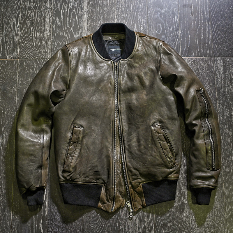 Neutral Men And Women Retro Washout Old Chemical All-Rooted Tannic Head Layer Sheep Leather Plume Baseball Jacket Genuine Leather Leather winter