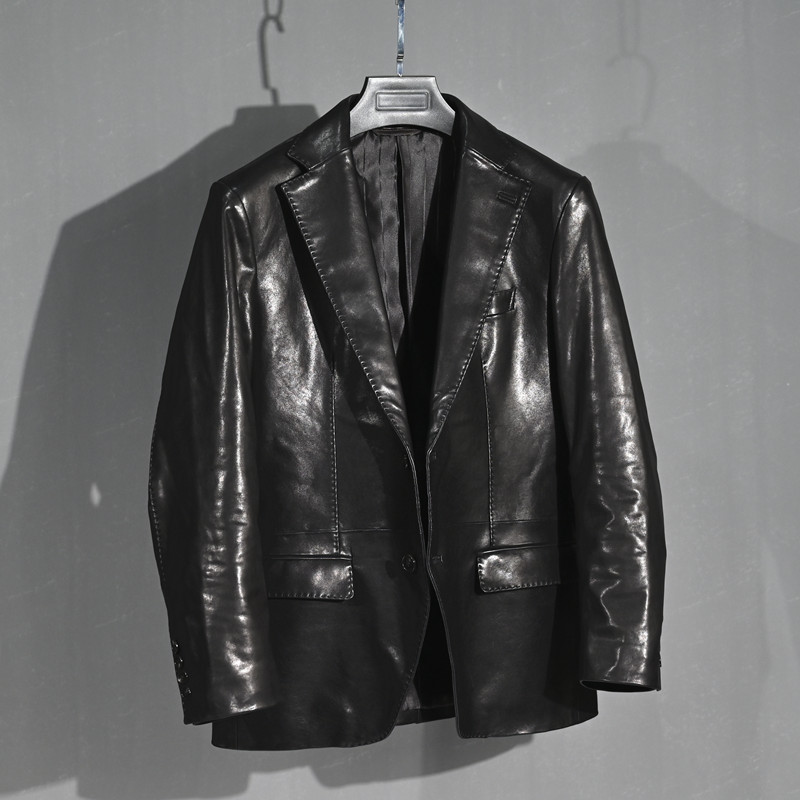 The Japanese Department's new body Body No Coating Water Dyed tannic Sheep Sheep Leather Casual Leather Suit Leather Suit Leather Coat Men