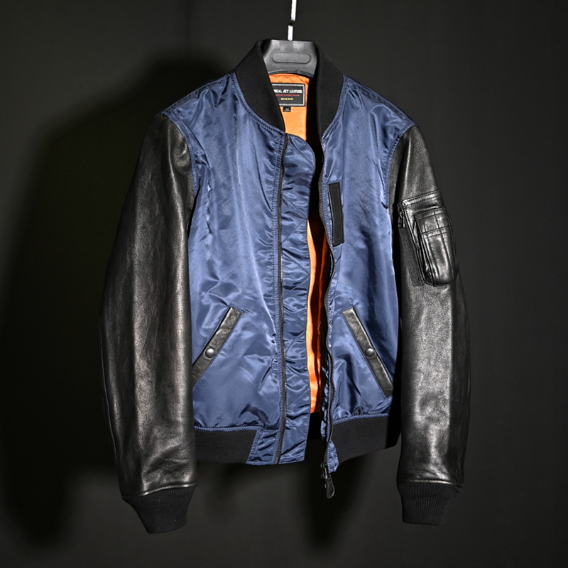 Comeback Full Upgrade Day Ensemble Men's Clothing Nylon with no coated water dyed Sheep Leather MA1 Air Flying Jacket 