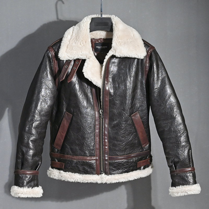 New products Small crowdday ensemble retro men's clothing reignemento and headlining Horse leather laminated wool fur composite integral B3 jacket