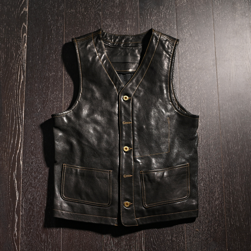 New American retro men dressed water shrinking vegetable tanning headskin sheep fur vest to repair real fur coat