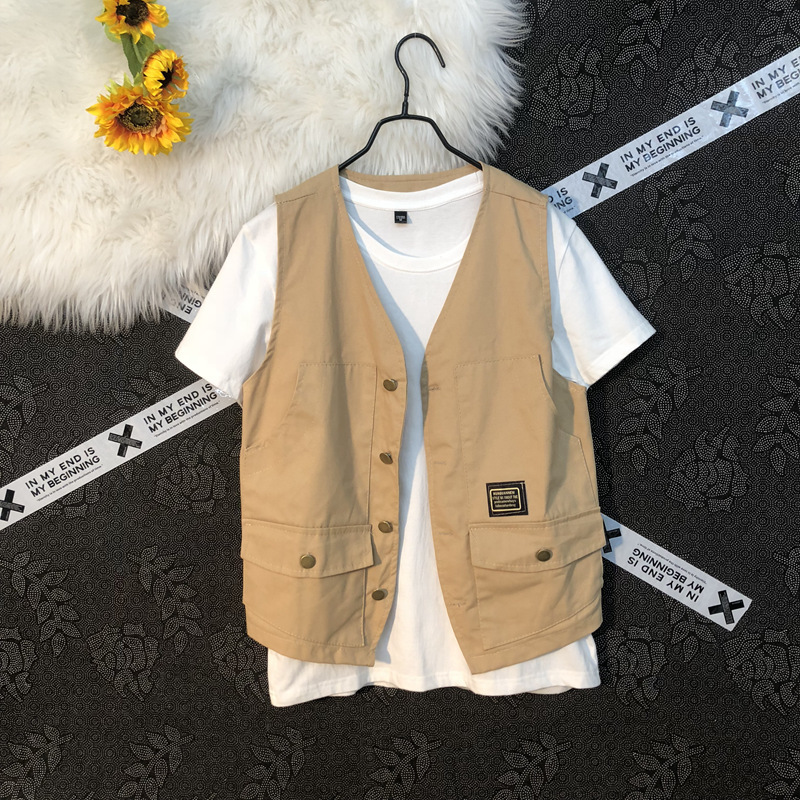 Japanese Retro Workwear Vest for Men, Summer Thin Loose Multi-Pocket Layered Jacket, Sleeveless Vest, Trendy Men's Vest