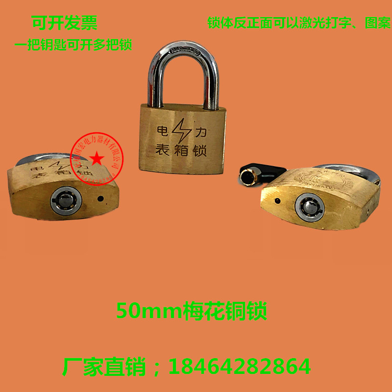 50mm copper padlock Power meter box lock Through-open padlock Universal key Power padlock Power universal copper lock