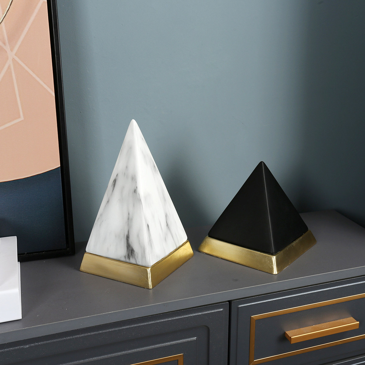 Modern Creative Geometric Pyramid Pendulum-like room New Chinese light lavish living-room TV cabinet soft-mounted decorations