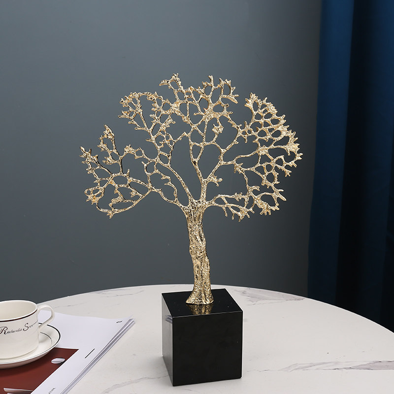 New Chinese light luxury high-end hairstyle fortune-making tree swing piece Living room Xuanguan TV Cabinet Wine Cabinet Shake Money Tree Decoration Craftsmanship Gift Hem