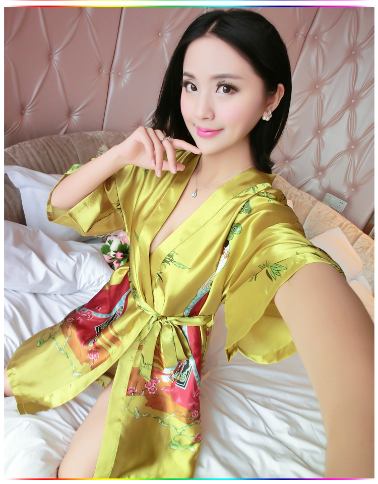 Mùa hè ngắn tay đồ ngủ lụa của phụ nữ sexy áo ngủ một mảnh nightdress cổ điển kimono ren áo choàng tắm đẹp dịch vụ nhà