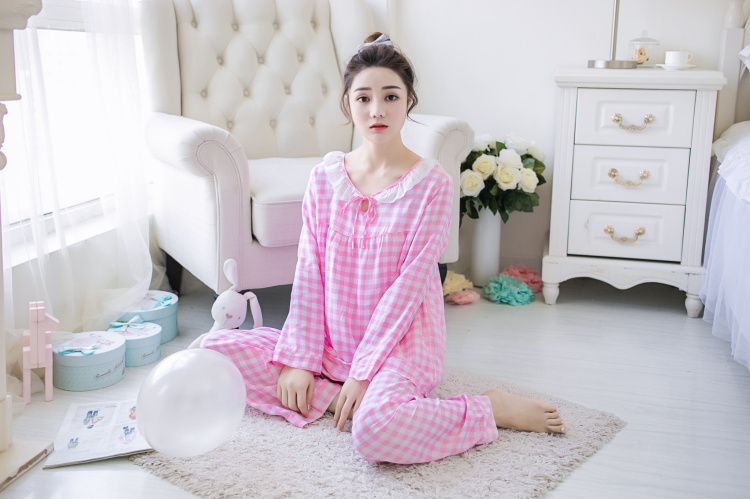 Đồ ngủ mùa xuân và mùa thu dệt bông lụa đồ ngủ nữ mùa hè dài tay phần mỏng cotton lụa dịch vụ nhà kích thước lớn điều hòa không khí dịch vụ