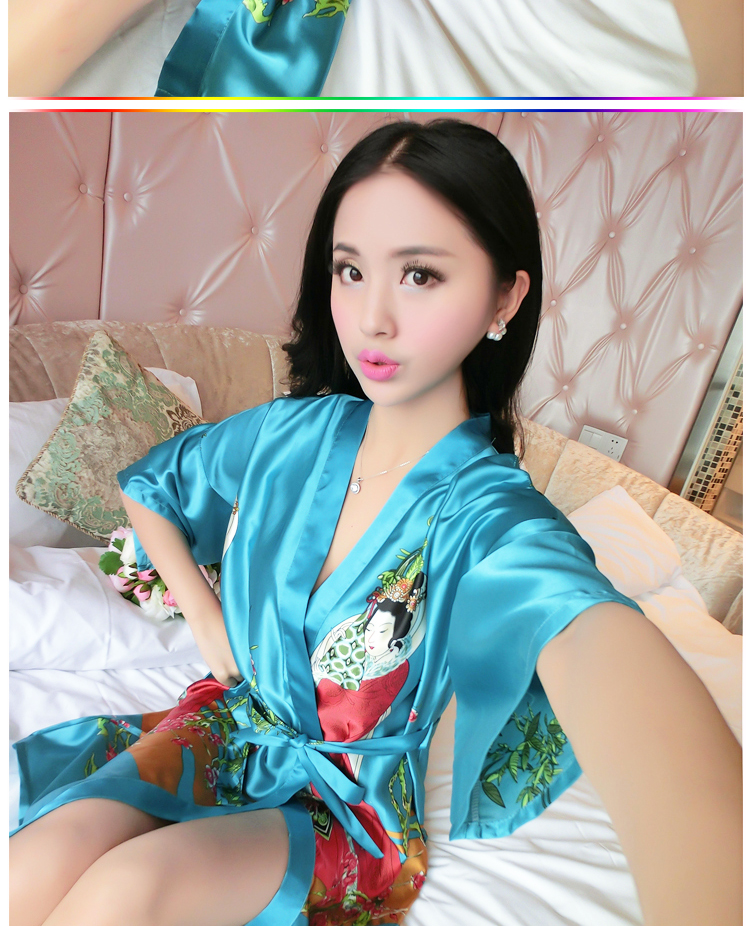 Mùa hè ngắn tay đồ ngủ lụa của phụ nữ sexy áo ngủ một mảnh nightdress cổ điển kimono ren áo choàng tắm đẹp dịch vụ nhà