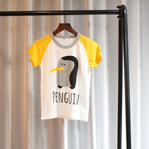 2021 summer new boys cotton color round neck sleeve head sweat suction breathable printed baby short sleeve knitted T-shirt