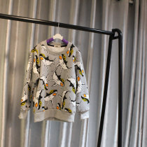 2019 spring and autumn new pullover round neck print plus velvet slim slim boy wearing sweater