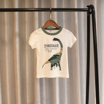 2021 summer Korean boys cotton round neck half sleeve knitwear children breathable sweat absorption short sleeve dinosaur soft T-shirt