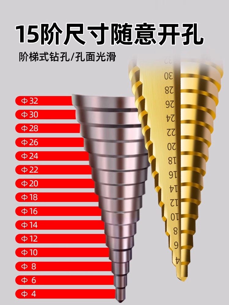 Drill Bit for Steel, Conical Reamer, Tapered Drill Bit, High Hardness Tungsten Steel Hole Opener, Cobalt-Containing M35 Tapered Drill