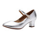 Chaussures de danse à bout rond gris argenté, chaussures de danse carrées en cuir souple, chaussures en cuir de danse de salon à talons hauts de printemps et d'automne, chaussures de danse à talons argentés