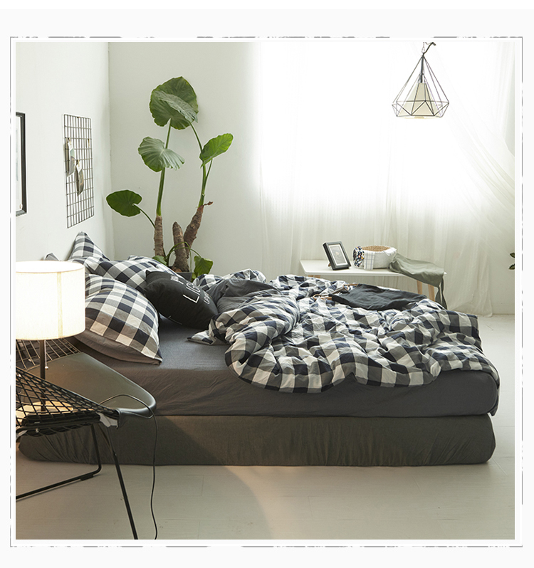 Bông giường màu đen và trắng sọc bốn mảnh bộ giường 笠 phần bông khỏa thân ngủ quilt bông có thể giặt duy nhất ký túc xá ba mảnh chăn gối