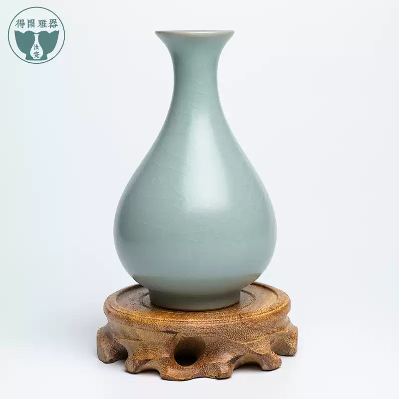 中国 青釉 青瓷 花瓶 瓶 青磁 花器 瓷器 花 原产地汝瓷天青釉玉壶春瓶花瓶摆件陶瓷汝窑花器青瓷家居中式禅意-淘宝