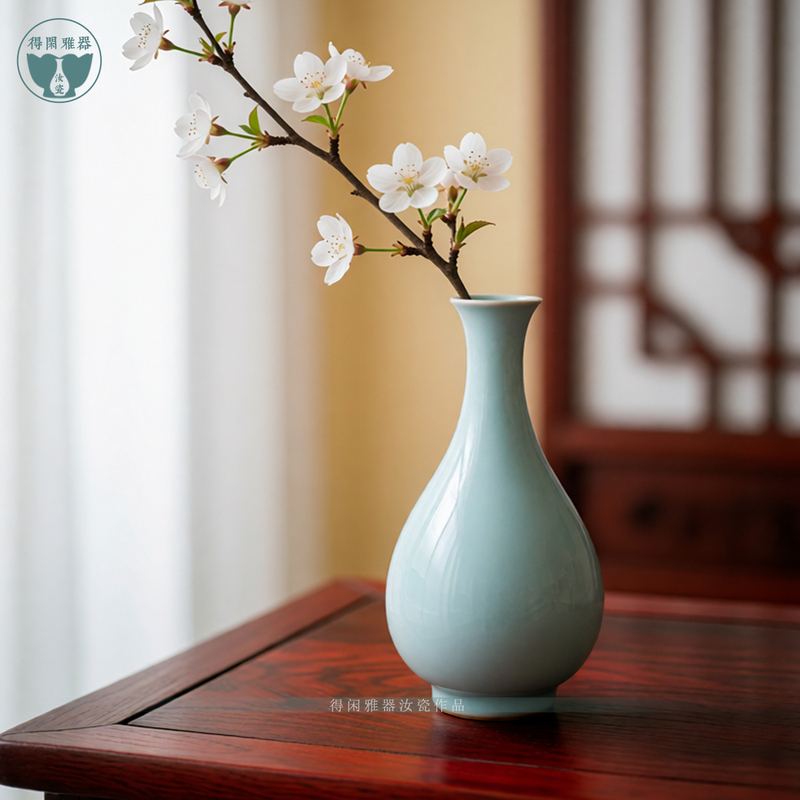 Rurui Porcelain Jade Pot Spring Vase, Classic Ru Kiln Celadon Glaze with Crack Pattern, Antique-Style Ornament, Flower Arrangement Vase Rurui Porcelain Jade Pot Spring Vase, Classic Ru Kiln Celadon Glaze with Crack Pattern, Antique-Style Ornament, Flower Arrangement Vase