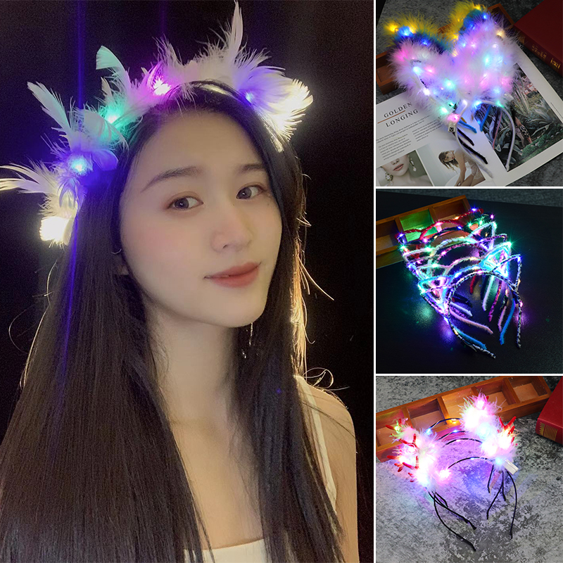 Luminous toy feather feather ear decoration net new kindergarten children flashing hoops to push girls gift