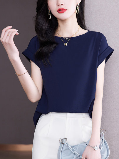 Authentic brother's new 2025 summer age-reducing mulberry silk short-sleeved silk chiffon shirt t-shirt top small shirt for women