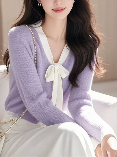 Authentic Brother's new 2026 spring and autumn gentle temperament purple wool sweater unique western style sweater top