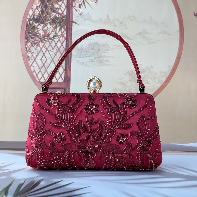 Cheongsam Bag, New Chinese Style Bead Embroidery Handbag, Wedding Bag, Bride's Mother's Wedding Banquet Handbag, Evening Handbag