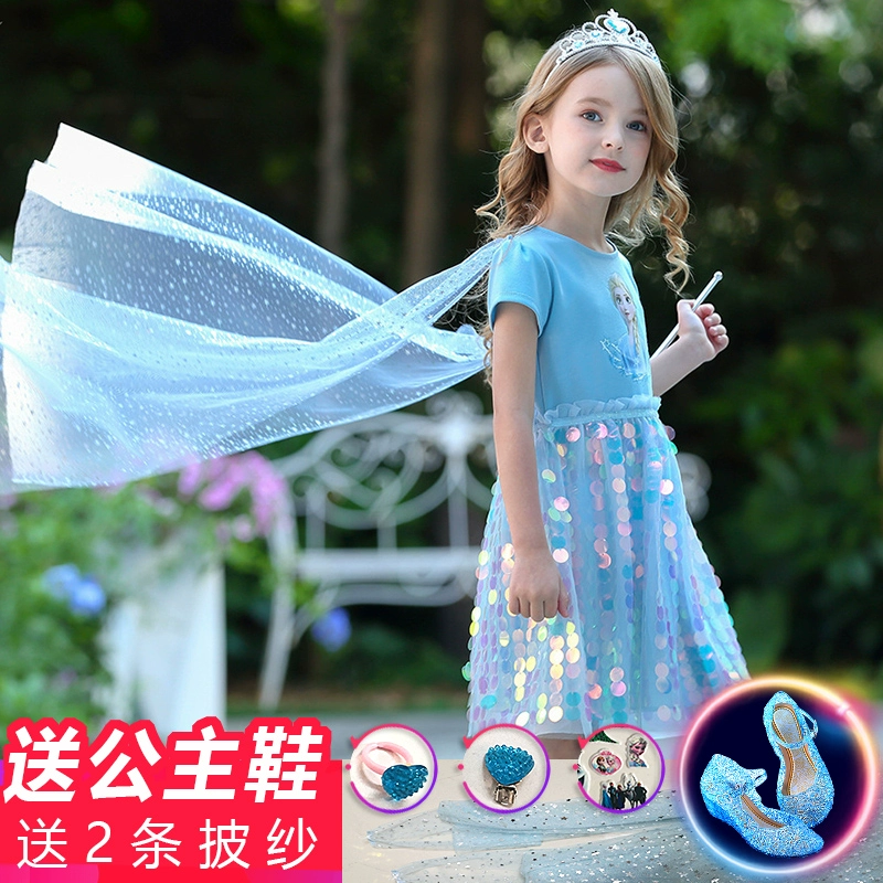 Mùa hè Aisha 2 Công chúa Váy Frozen Aisha Mẫu Cô gái Váy ngắn tay Cô bé Váy mới Sợi - Sản phẩm HOT