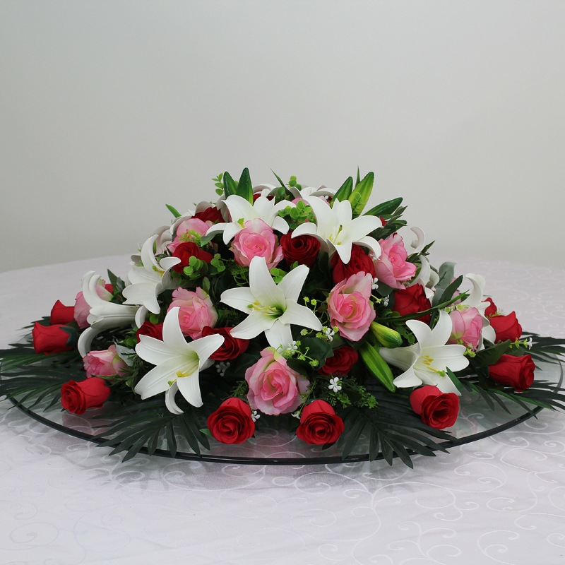 Hotel Dining Table Flower Turntable Flower Round Table Decoration Flower Table Flower Emulated Flower Round Table Fake Flower Pendulum with round table hem