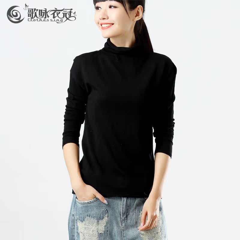 High collar bottom jersey woman loose sweater 2021 autumn winter clothing Han version casual 100 lap high collar sweatshirt long sleeve