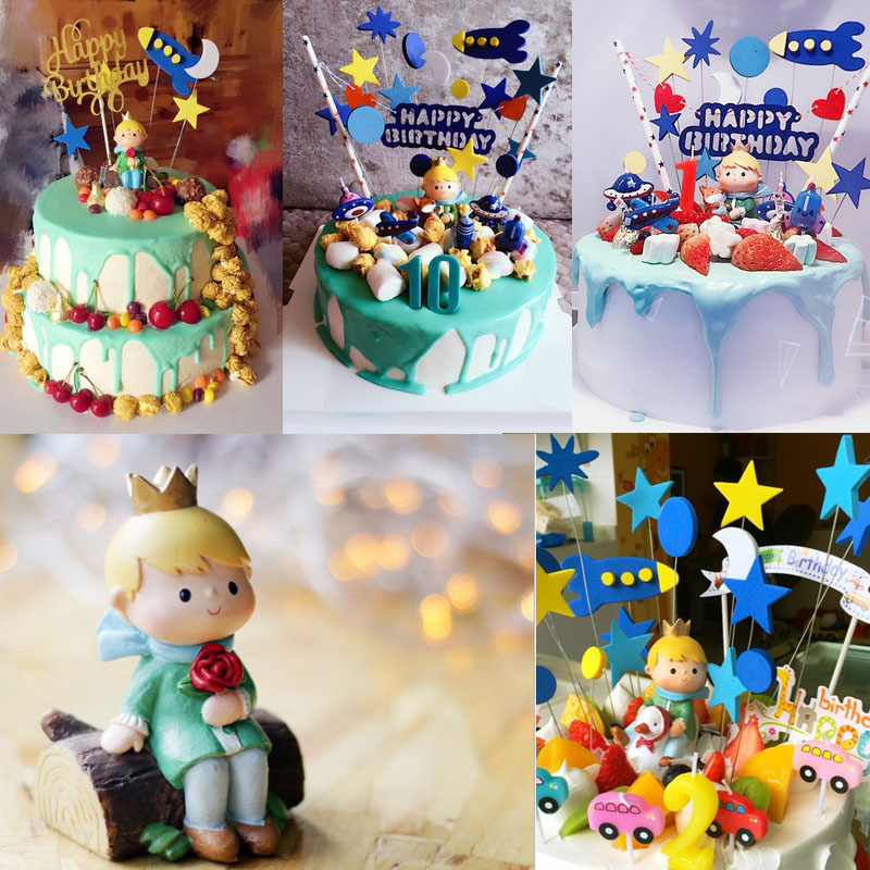 Hoàng tử nhỏ cảnh bánh trang trí Baking fondant bánh sinh nhật nhìn hoàng hôn bên chủ đề trang trí búp bê - Trang trí nội thất đồ trang trí nhà cửa